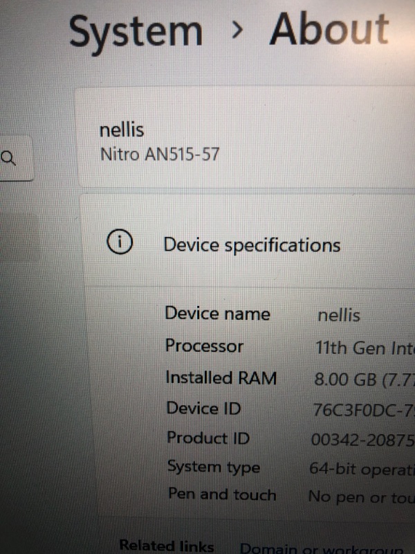 Photo 2 of Acer Nitro 5 AN515-57-79TD Gaming Laptop | Intel Core i7-11800H | NVIDIA GeForce RTX 3050 Ti Laptop GPU | 15.6" FHD 144Hz IPS Display | 8GB DDR4 | 512GB NVMe SSD | Killer Wi-Fi 6 | Backlit Keyboard
