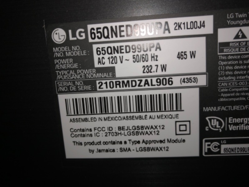 Photo 4 of **TV FLICKERS ***LG 65QNED99UPA Alexa Built-in QNED MiniLED 99 Series 65" 8K Smart UHD NanoCell TV (2021)
