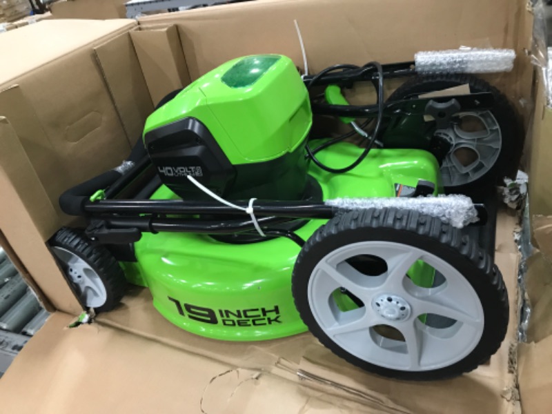 Photo 2 of Greenworks 40V 19” BL Lawn Mower, 5.0Ah USB Battery and Charger Included 19" Mower (5.0Ah)