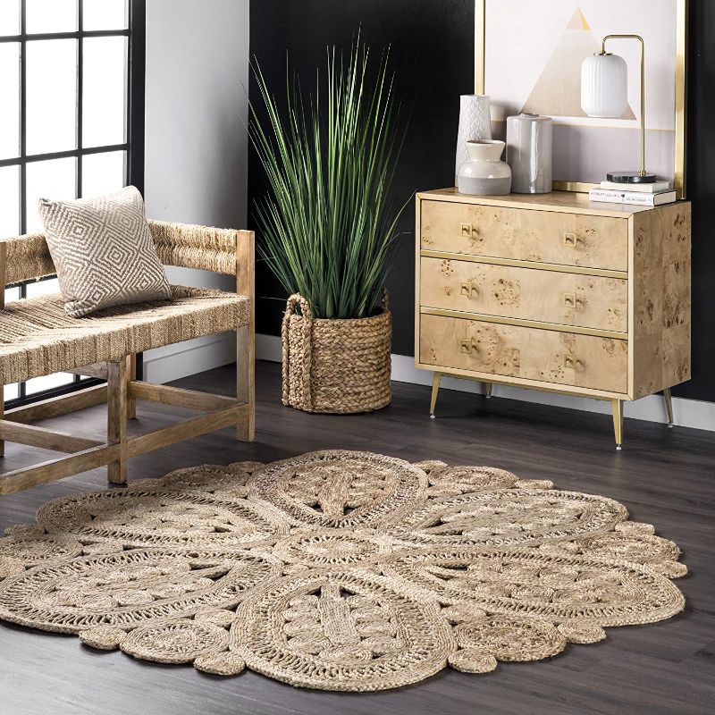Photo 1 of *SIMILAR TO STOCK PHOTO* nuLOOM Senabu Braided Floral Blossom Area Rug, 6 ft Round, Natural
