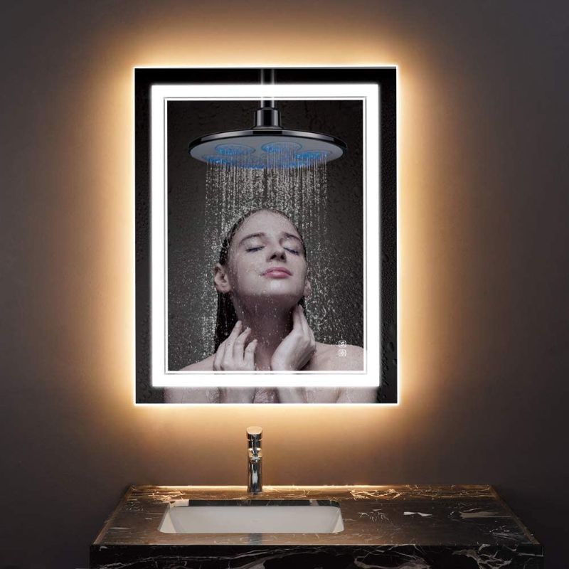 Photo 1 of IDEAT 32X24 INCH LED MAKEUP BATHROOM MIRROR ANTI-FOG DIMMABLE WALL MOUNTED VANITY MIRROR WITH CRI 95 ADJUSTABLE LIGHT, MEMORY DIMMING FUNCTION, IP44...
