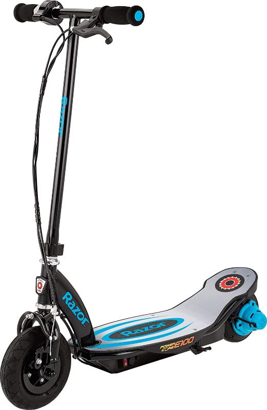 Photo 1 of 
Razor E100 Kids Ride On 24V Motorized Powered Electric Kick Scooter Toy, Speeds up to 10 MPH with Brakes, and Pneumatic Tires for Kids Ages 8+