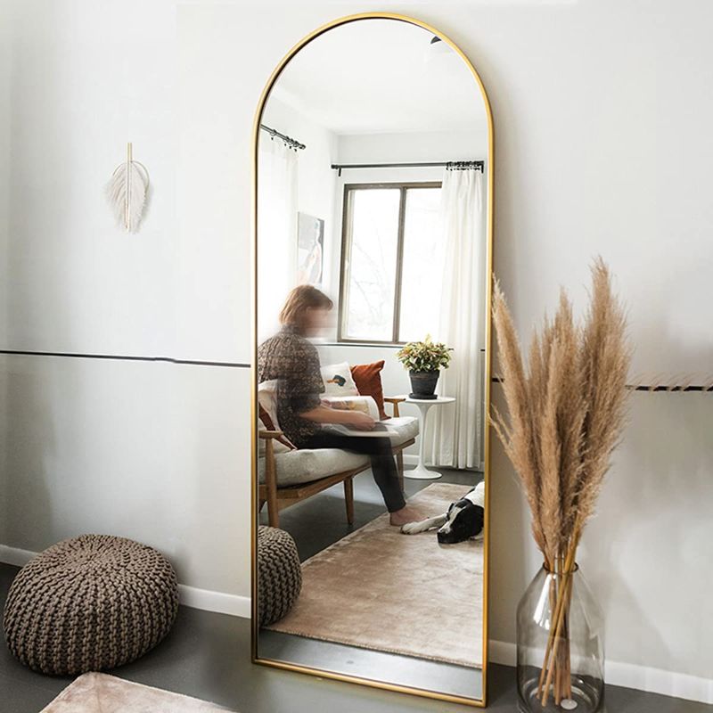 Photo 1 of  Floor Mirror, Full Length Mirror Standing Hanging or Leaning Against Wall, Body Mirror for Floor & Wall in Bedroom, Arched-Top Mirror, Wall-Mounted Mirror with Aluminum Alloy Frame (Gold)
