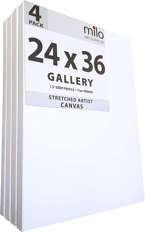 Photo 1 of 
milo Stretched Artist Canvas | 24x36 inches | 4 Pack | 1.5” inch Thick Gallery Profile | 11 oz Primed Large Canvases for Painting, Ready to Paint Art