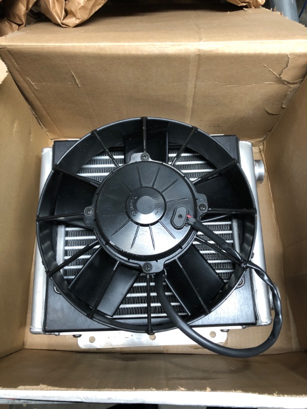 Photo 2 of Derale Fluid Cooler and Fan, 12-3/8 x 11-7/8 x 8-1/2 in, Tube Type, 7/8-14 in Female O-Ring Inlet Fitting, 7/8-14 in Female O-Ring Outlet Fitting, Universal, Each (65861)