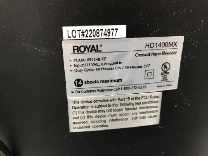 Photo 6 of Royal HD1400MX 14-Sheet 60-Minute Run-Time Cross-Cut Shredder, Bronze Model - 89134B