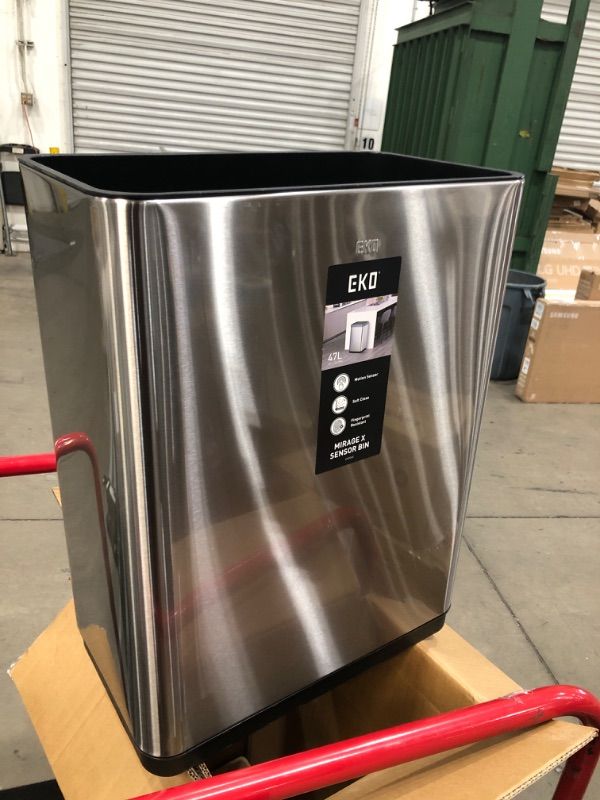Photo 1 of EKO Mirage-X 47 Liter / 12.4 Gallon Touchless Rectangular Motion Sensor Trash Can with Removable Liner, Brushed Stainless Steel Finish 47 Liter with Liner