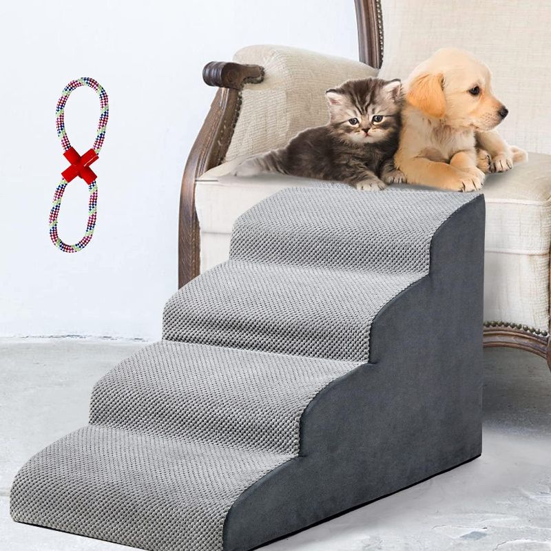 Photo 1 of 4 Tiers Foam Dog Ramps, Dog Stairs Ladder Pet Ramp Stairs