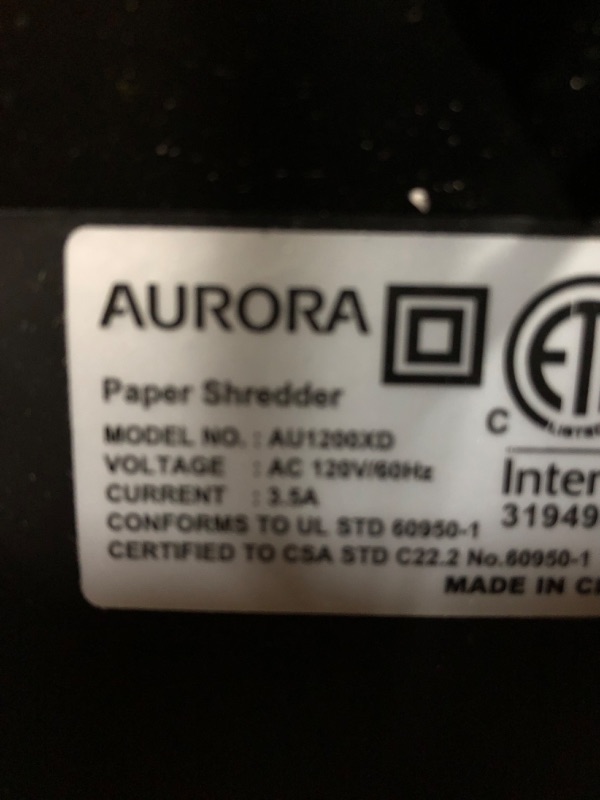 Photo 2 of Aurora AU1200XD Compact Desktop-Style 12-Sheet Crosscut Paper and CD/Credit Card/ Junk Mail Pullout Basket Shredder 12-Sheet CrossCut/ Junk Mail Desktop Shredder