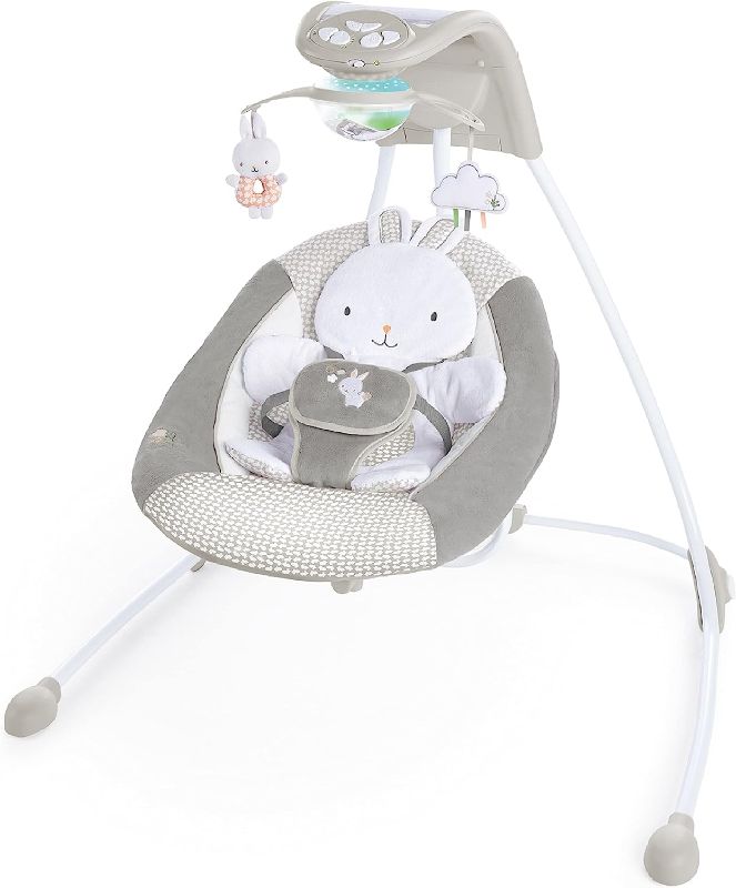 Photo 1 of *DAMAGE* Ingenuity InLighten 6-Speed Baby Swing - Easy-Fold Frame, Swivel Infant Seat, Nature Sounds, Light Up Mobile - Twinkle Tails Bunny
