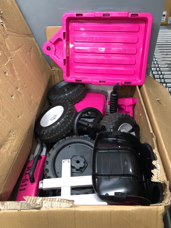 Photo 2 of 12V Kids Battery Powered Electric Tractor with Trailer, Toddler Ride On Car with Remote Control/ 7-LED Headlights/ 2+1 Gear Shift/ Music Player/USB Port for Kids 3-6 Years,Rosered,35W/ EVA Tire Rose 35W-EVA Tire