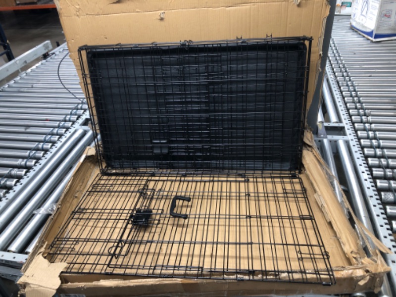 Photo 5 of **MINOR DAMAGE AND RUST WARE** Amazon Basics Foldable Metal Wire Dog Crate with Tray, Single or Double Door Styles 42" Double Door w/ Divider Crate 