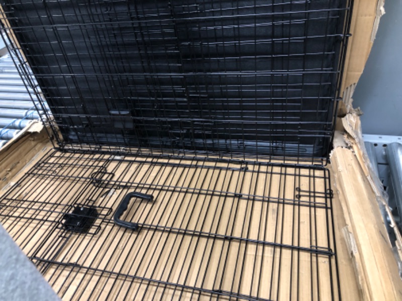 Photo 3 of **MINOR DAMAGE AND RUST WARE** Amazon Basics Foldable Metal Wire Dog Crate with Tray, Single or Double Door Styles 42" Double Door w/ Divider Crate 
