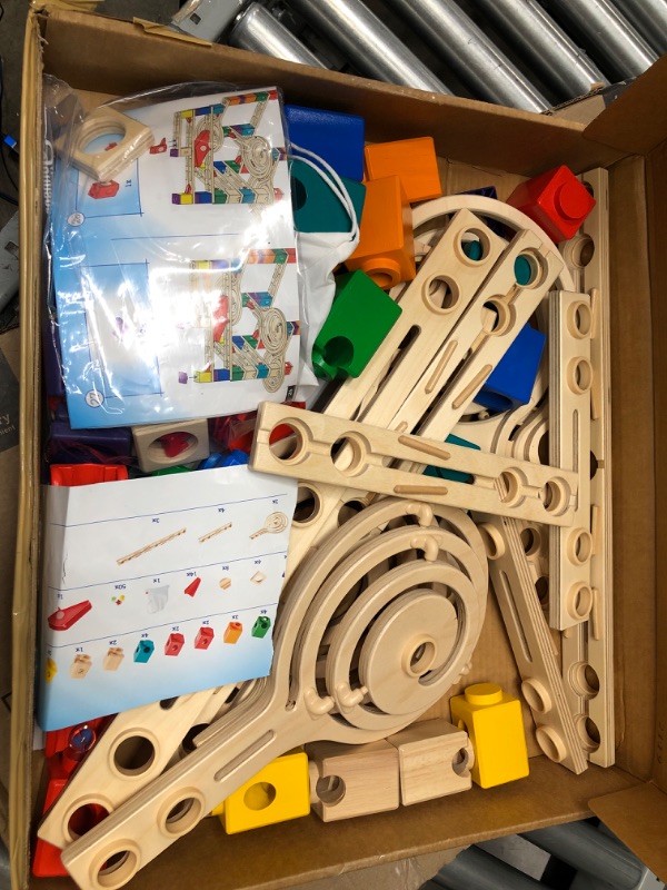 Photo 2 of **MISSING SOME PARTS** Hape Quadrilla Wooden Marble Run Construction,Multicolor & Wooden Domino Set Award Winning Domino Racing Building Block Set for Kids, 107 Solid Pieces of Fun Filled Racing Run Construction + Domino Set