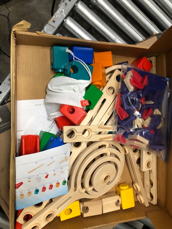 Photo 3 of **MISSING SOME PARTS** Hape Quadrilla Wooden Marble Run Construction,Multicolor & Wooden Domino Set Award Winning Domino Racing Building Block Set for Kids, 107 Solid Pieces of Fun Filled Racing Run Construction + Domino Set