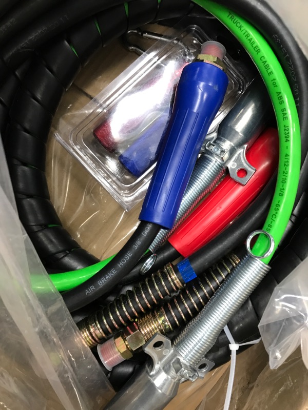 Photo 3 of 15 ft 3 in 1 Semi Truck Air Line Kit, Air Lines for Tractor Trailer Truck Parts with Rubber Air Hose Assembly,7 Way ABS Electrical Cable, Peterbilt Air Power Line TR Trailer with Handle Grip Glad