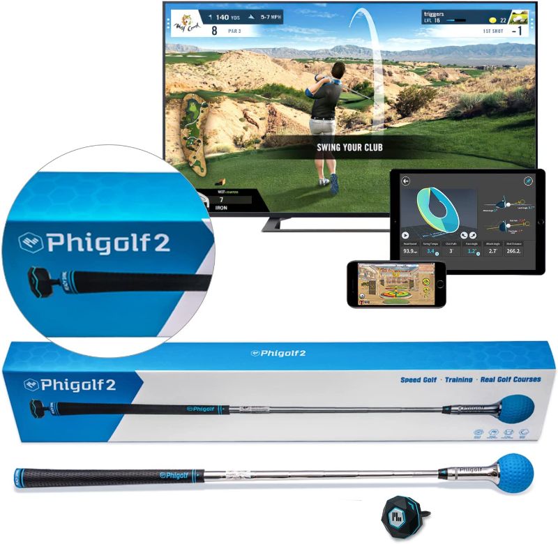 Photo 1 of *Tested* PHIGOLF Phigolf2 Golf Simulator with Swing Stick for Indoor & Outdoor Use, Golf Swing Trainer with Upgraded Motion Sensor&3D Swing Analysis, Compatible WGT/E6 Connect APP, Works with Smartdevices
