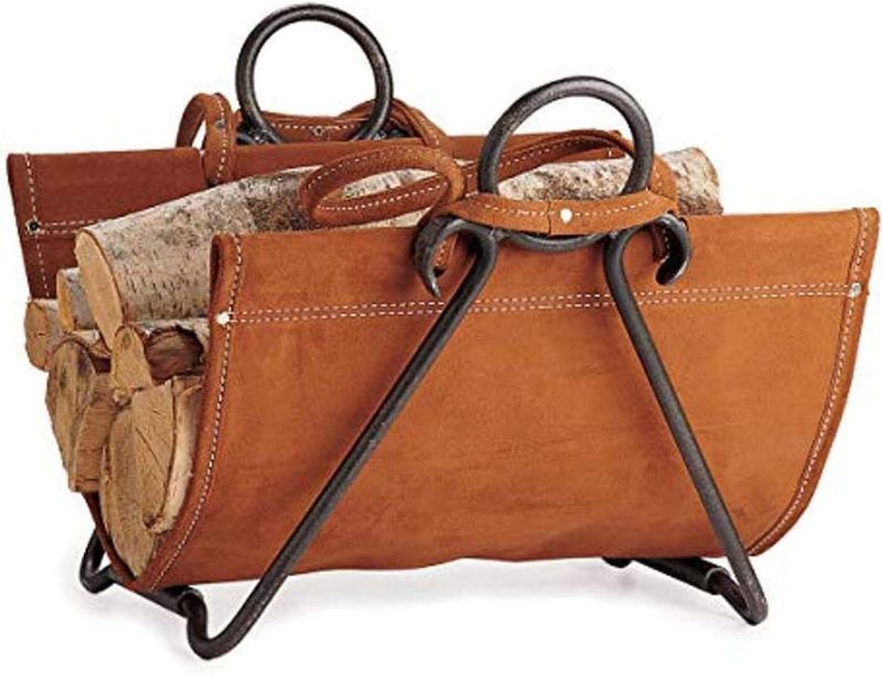 Photo 1 of *stock photo for reference* Pilgrim Home and Hearth 18517 Forged Iron Log Carrier, 29?W x 17.5?H x 14?D 9 lbs, Brown Suede
