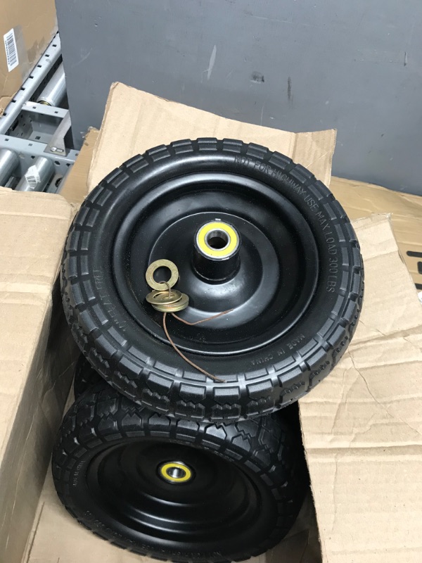 Photo 2 of 10‘’ Replacement Tire for Gorilla Cart - Solid Polyurethane Flat-Free Tire and Wheel Assembly - 3” Wide Tires with 5/8 Axle Borehole and 2.1” Hub 10" Wheels-4 Pack