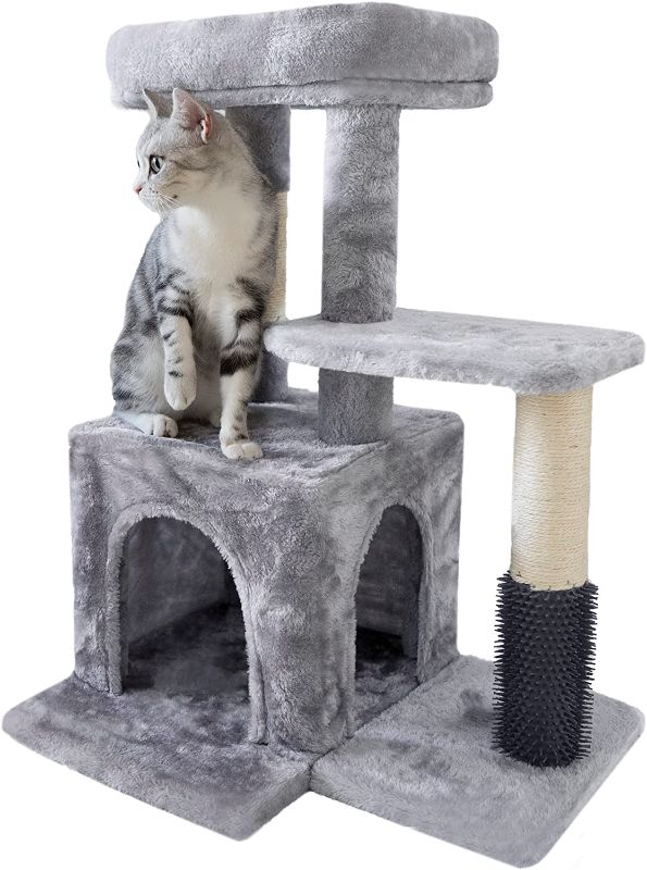 Photo 1 of *Missing Instructions* Pesofer Cat Tree, Small Cat Condo with Sisal Scratching Post and Massage Post Light Gray
