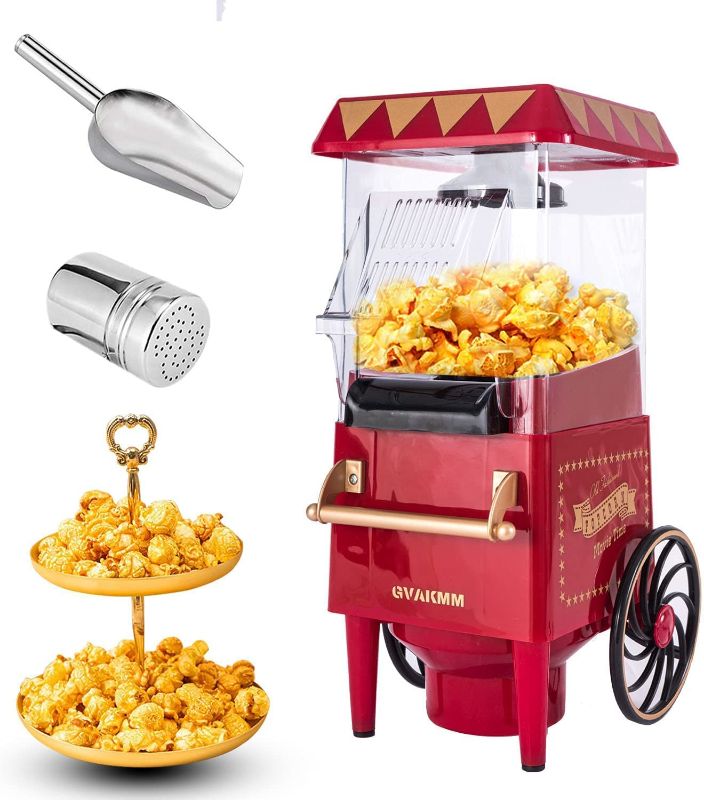 Photo 1 of *Tested* GVAKMM Retro Cart Popcorn Machine Hot Air Popcorn Maker Home Protable Popcorn popper Machine For Party Movie Night and Birthday Gift
