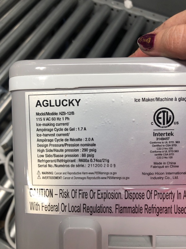 Photo 3 of ***TESTED NOT WORKING PARTS ONLY*** AGLUCKY Countertop Ice Maker Machine, Portable Ice Makers Countertop, Make 26 lbs ice in 24 hrs,Ice Cube Rready in 6-8 Mins with Ice Scoop and Basket Grey