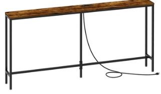 Photo 1 of SUPERJARE 63’’ Narrow Console Table with 2 Power Outlets and 2 USB Ports - Vintage Brown, 7928FC
