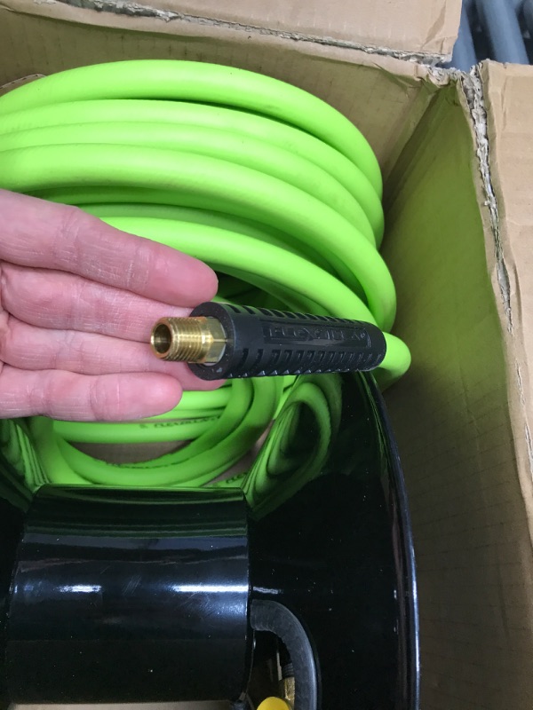 Photo 7 of Flexzilla Portable Manual Open Face Air Hose Reel, 3/8 in. x 50 ft., Heavy Duty, Lightweight, Hybrid, ZillaGreen - L8651FZ 3/8" (inches) x 50' (feet)