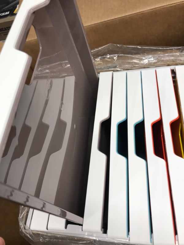 Photo 1 of DURABLE Desktop Drawer Organizer (VARICOLOR Mix 10 Compartments with Removable Labels) 11" w x 14" d x 11.375" h, White & Multicolored (763027) 10-Drawer