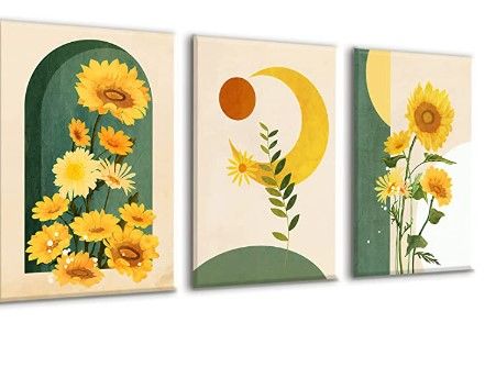 Photo 1 of 3 Pack Sunflower Canvas Wall Art, 12"x16"Paintings for Wall Decorations Yellow Blossom Flowers Pictures Canvas Prints Artwork for Living Room, Bedroom, Office, Ready to Hang