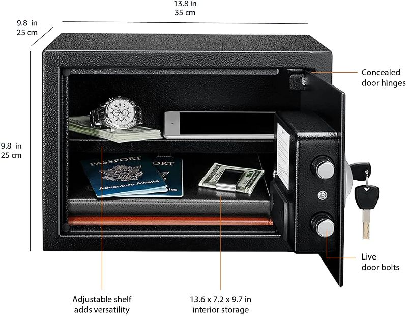 Photo 1 of Amazon Basics Steel Security Safe and Lock Box with Electronic Keypad - Secure Cash, Jewelry, ID Documents - 0.5 Cubic Feet, 13.8 x 9.8 x 9.8 Inches 0.5 Cubic Feet Keypad Lock