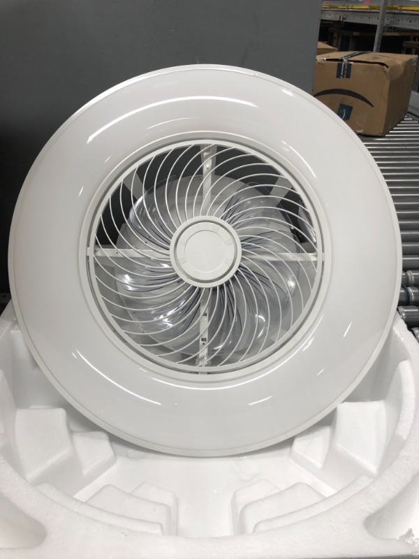 Photo 1 of KAMLAM Bladeless Ceiling Fan with 3-Color Dimmable Light, 22" Modern Enclosed Multi-Speed Low Profile Ceiling Fans with Remote Control, for Bedroom/Dining Room/Kitchen Flush Mount (White)
