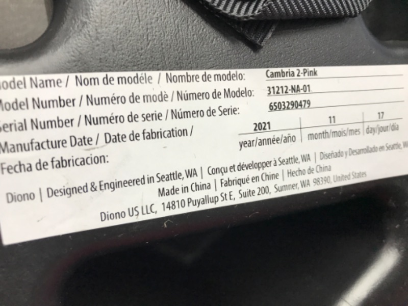 Photo 4 of Diono Cambria 2 XL, Dual Latch Connectors, 2-in-1 Belt Positioning Booster Seat, High-Back to Backless Booster with Space and Room to Grow, 8 Years 1 Booster Seat, Pink 2020 Pink