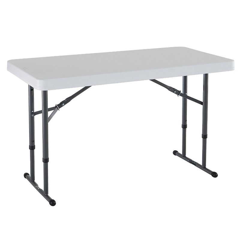 Photo 1 of Lifetime 80160 Commercial Height Adjustable Folding Utility Table, 4 Feet, White Granite & Iceberg - 16511 Table Cover, Rectangle, 48inLx24inW, Black Table 