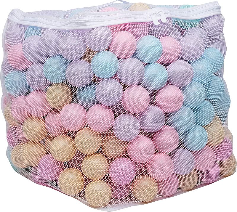 Photo 1 of Amazon Basics BPA Free Crush-Proof Plastic Pit Balls with Storage Bag, Toddlers Kids 12+ Months, 6 Pastel Colors - Pack of 400
