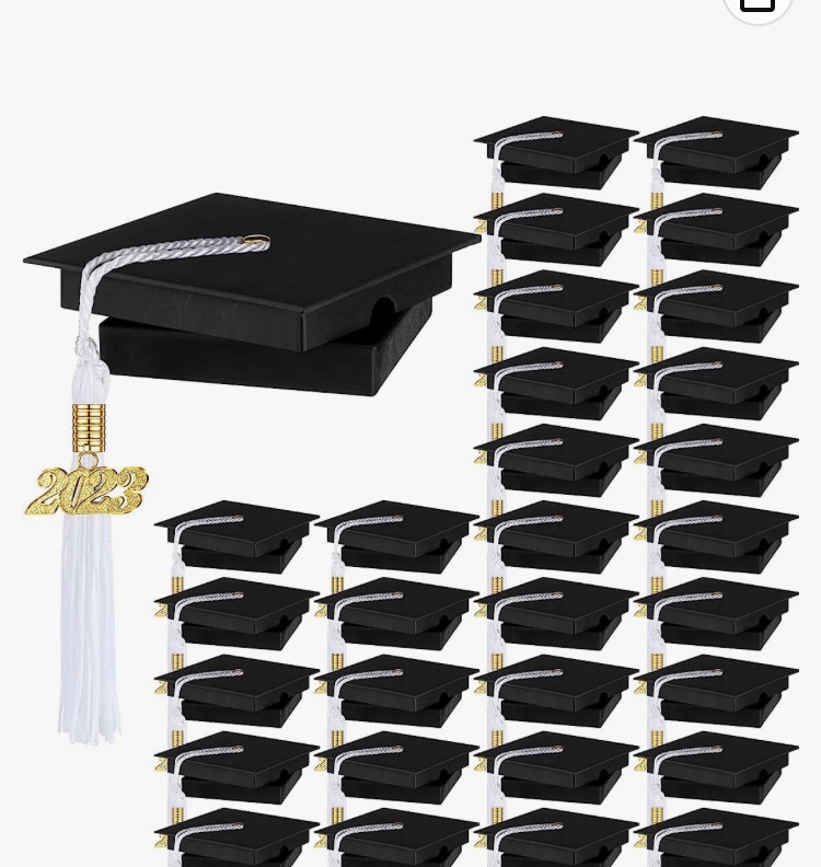 Photo 1 of 0 Pcs Graduation Gift Box 3 x 3 x 0.7 Inch Graduation Cap Box with Tassel Graduation Card Box Grad Hat Boxes for Gifts Class of 2023 DIY College Graduate Party Favor Jewelry Card Keychain