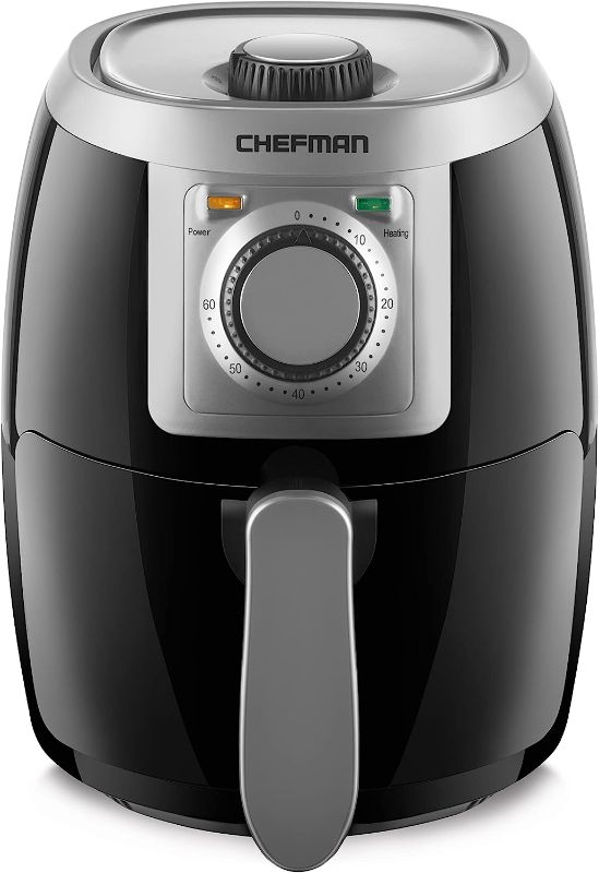 Photo 1 of CHEFMAN Small, Compact Air Fryer Healthy Cooking, 2 Qt, Nonstick, User Friendly and Adjustable Temperature Control w/ 60 Minute Timer & Auto Shutoff, Dishwasher Safe Basket, BPA - Free, Black
