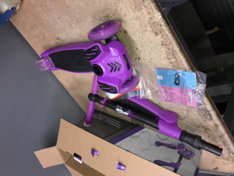 Photo 1 of 3 Wheeled Scooter for Kids - Stand & Cruise Child/Toddlers Toy Folding Kick Scooters w/Adjustable Height, Anti-Slip Deck, Flashing Wheel Lights, for Boys/Girls 2-12 Year Old - Hurtle HURFS56 Purple