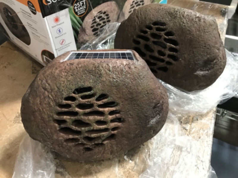 Photo 2 of **DAMAGE**Alpine Corporation Weather-Resistant Bluetooth Solar-Powered Outdoor Wireless Rock Speaker – Set of 2