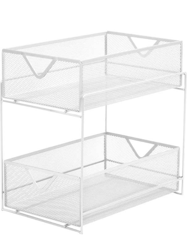 Photo 1 of Mind Reader Sliding Metal Baskets, Cabinet Storage Organizer, Home, Office, Kitchen, Bathroom, One Size, White 2 Tier Mesh