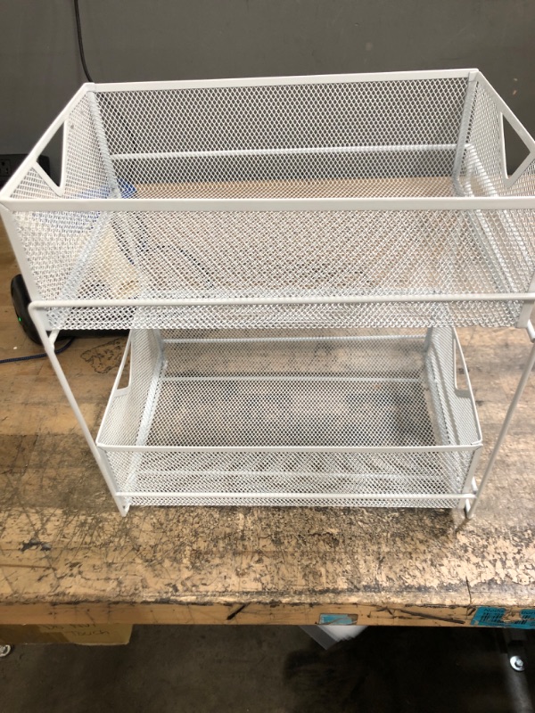 Photo 2 of Mind Reader Sliding Metal Baskets, Cabinet Storage Organizer, Home, Office, Kitchen, Bathroom, One Size, White 2 Tier Mesh