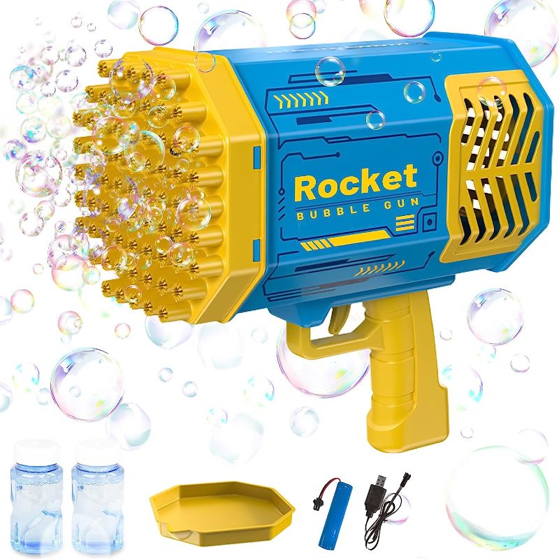 Photo 1 of BBLYANU Bazooka Bubble Gun 69 Holes, Automatic Bubble Blower with Colorful Lights & Bubble Solution, Rocket Boom Bubble Machine Gun Outdoor Toy Gift for Birthday Wedding Party (Blue)
