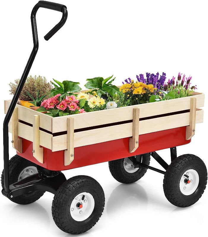 Photo 1 of **PARTS ONLY** Radio Flyer Classic Red  Cargo Wagon Wood Railing Kids Children Garden Air Tires Outdoor Red

