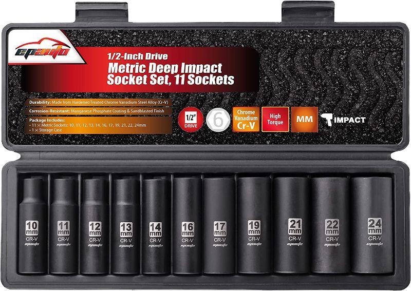 Photo 1 of 1/2-Inch Drive Metric Deep Impact Socket Set, Cr-V, 6 Points, 11 Sockets