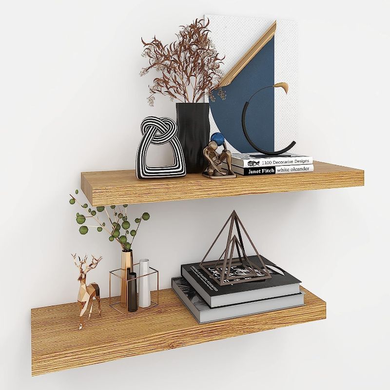 Photo 1 of *** USED *** INHABIT UNION Oak Floating Shelves for Wall?24in Wall Mounted Display Ledge Shelves Perfect for Bedroom, Bathroom, Living Room and Kitchen Decoration Storage (Oak)