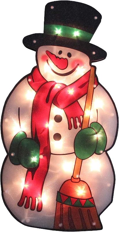 Photo 1 of Northlight 17.5" Lighted Snowman with Broom Christmas Window Silhouett