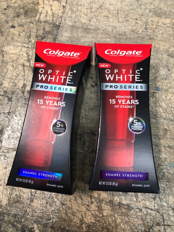 Photo 2 of *** 2 PACK BUNDLE *** Colgate Optic White Pro Series Whitening Toothpaste with 5% Hydrogen Peroxide, Enamel Strength, 3 oz Tube