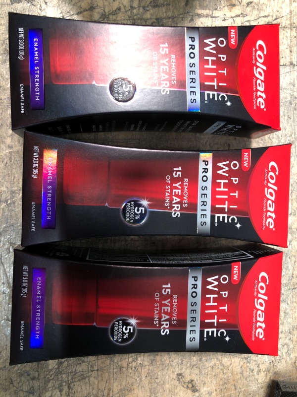 Photo 2 of *** 3 PACK BUNDLE *** Colgate Optic White Pro Series Whitening Toothpaste with 5% Hydrogen Peroxide, Enamel Strength, 3 oz Tube