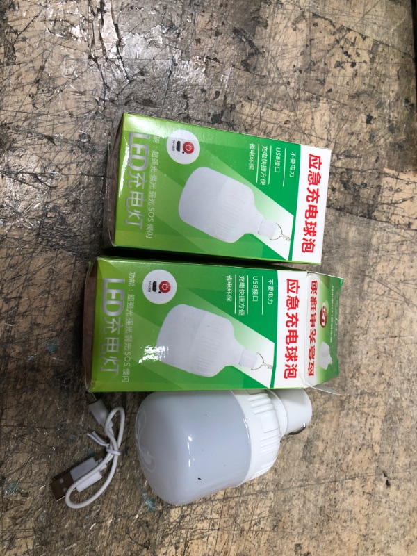 Photo 2 of *** 2 PACK BUNDLE *** XLSBZ Multi-Functional Emergency LED Light Bulb with USB Charging, Capable to Recharge Mobile Devices, Ideal for Power Outage, Tent Camping, Fishing (WHITE-USB-150W)