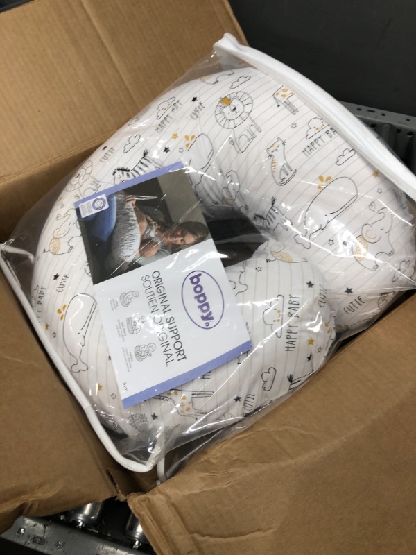 Photo 2 of Boppy Nursing Pillow and Positioner - Original, Notebook Black and White with Gold Animals, Breastfeeding, Bottle Feeding, Baby Support, with Removable Cotton Blend Cover, Awake-Time Support